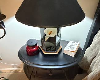 Calla Lily Lamp with Ornate Carved Base