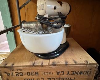 Vintage mixer. Cool wooden produce crate sold separately.