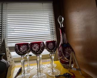 Rare cut crystal wine set by Ajka Albracca 