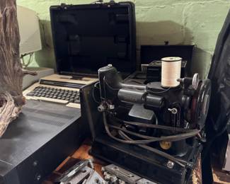Vintage sewing machine, old school typewriter