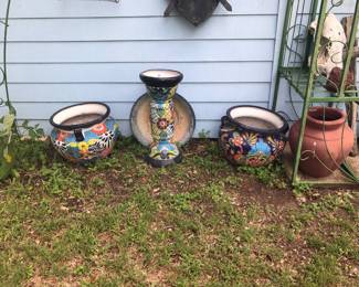 Talavera large planters and bird bath