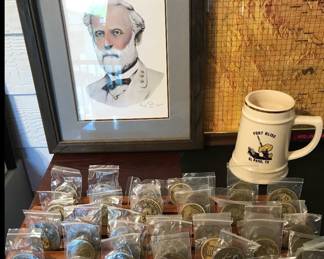 Army challenge coins - various forts, Robert E Lee Pic - signed numbered