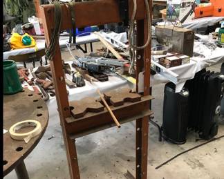 Metal work table and press in Shop