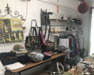 Nice purses, glass in garage