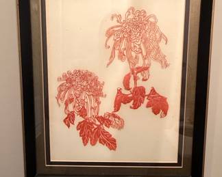 Red Chrysanthemum Linocut Print