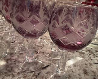 Val Saint Lambert Amethyst Cut-to-Clear Crystal Wine Goblets