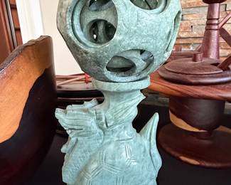Chinese Carved Jade Dragon Turtle Puzzle Ball