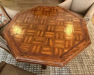 Octagonal Oak Parquet Top Dining Table