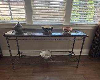 Wrought Iron Console Table with Glass Top