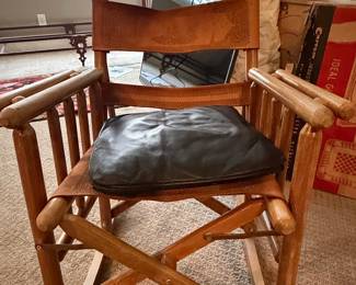 Vintage Costa Rican Tooled Leather Folding Rocking Chair