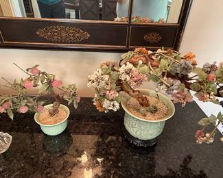 Vintage Jade and Glass Bonsai Tree with Celadon Pot