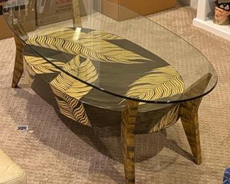 Mid-Century Modern Feather Inlay Coffee Table Signed by Maker