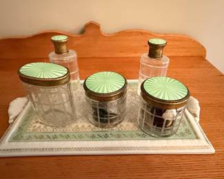 Art Deco Enameled Glass Vanity Set