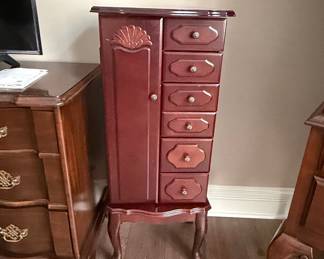 Powell Cherry Jewelry Armoire with Carved Fan Detail