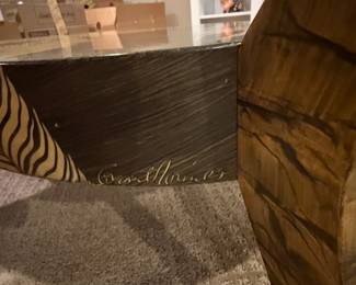 Mid-Century Modern Feather Inlay Coffee Table Signed by Maker