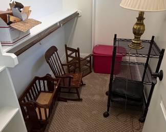 Vintage Wooden Rocking Chair and Doll Cradle Set