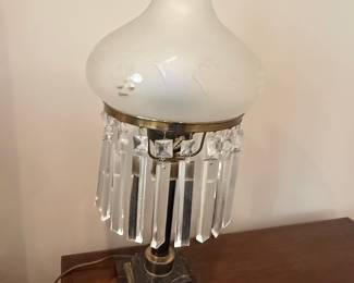 Antique Astral Lamp with Crystal Prisms and Marble Base
