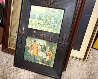 Victorian Hunting Scene and Dinner Party Double Picture Frame