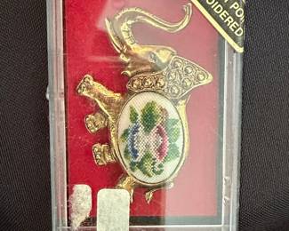 Vintage Japanese Petit Point Elephant Brooch