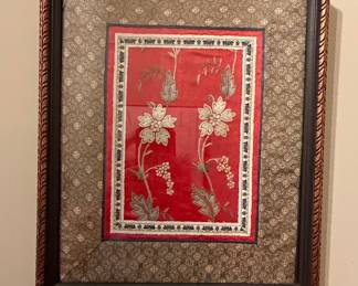 Framed Chinese Silk Embroidery Panel with Floral Motif