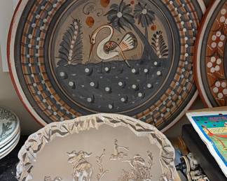 Hand-Painted Tonala Mexican Pottery Plate with Bird Motif