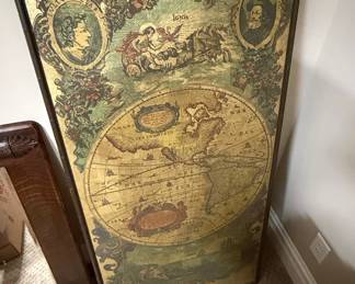Vintage World Map with Classical Portraits Wall Art
