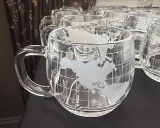 Vintage Nestlé Co. Etched World Globe Glass Mugs