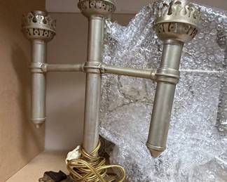 Vintage Pewter Coach Three-Light Candelabra Electric Lamp