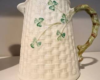 Belleek Classic Shamrock Basketweave Creamer Pitcher
