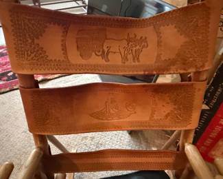 Vintage Costa Rican Tooled Leather Folding Rocking Chair