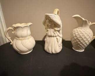 Vintage Belleek "Ribbon & Bow" Pattern Creamer and Sugar Set