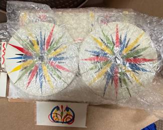 Hand-Painted Nautical Compass Rose Wooden Coasters with Caddy
