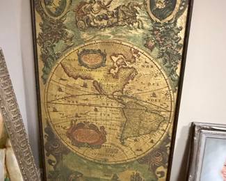 Late 20th Century Gold Foil Ancient World Map Double Hemisphere