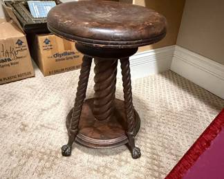 Victorian Piano Stool with Twisted Column and Claw Feet