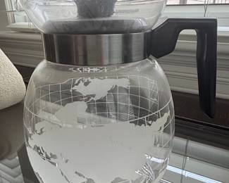 Vintage Nescafé World Map Etched Glass Coffee Carafe with Lid