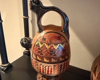 Peruvian Stirrup Spout Ceramic Vessel with Jaguar Figures