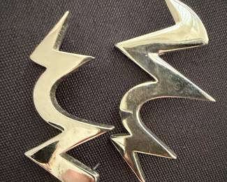 Vintage Silver-Tone Lightning Bolt Earrings