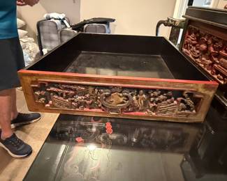 Antique Chinese Carved Rosewood and Lacquer Table with Inset Tray