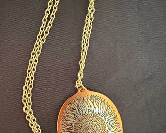 Vintage Copper Sunflower Locket Necklace