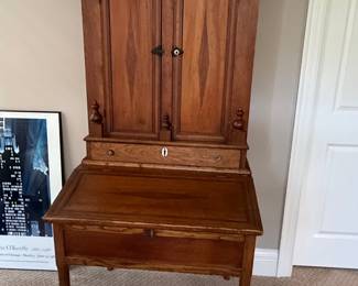 Victorian Walnut Secretary Desk with Hutch