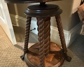 Victorian Adjustable Piano Stool with Rope Twist Legs and Ball-and-Claw Feet