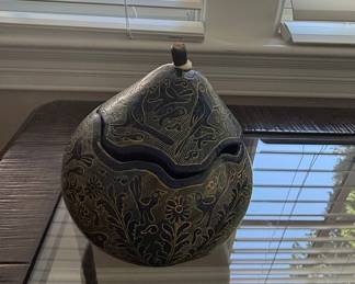 Nahua Aztec Olinala Carved Gourd Container with Lid