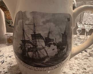 Vintage Commemorative 'Wasp' and 'Frolic' Naval Battle Pitcher with Minuteman Hallmark