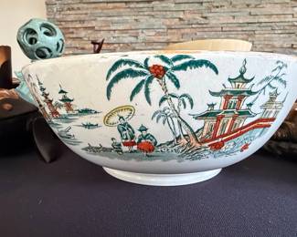Petrus Regout & Co Maastricht Chinoiserie Transferware Punch Bowl