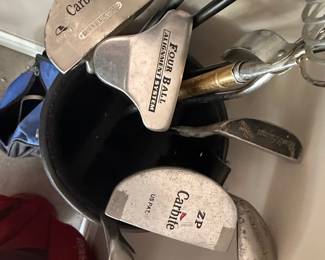 Vintage Golf Equipment Assortment with Budweiser Golf Bag