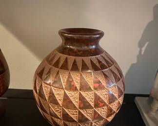 Nicaraguan Geometric Carved Ceramic Vase