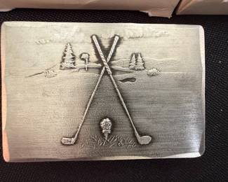 Vintage Golf-Themed Pewter Belt Buckle