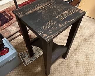 Rustic Black Distressed Wood Side Table