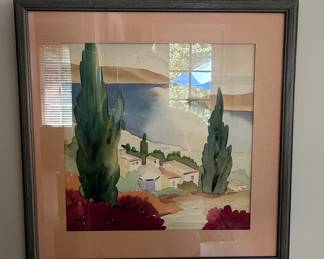 Mediterranean Landscape Watercolor Painting by R. Kuples
