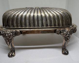F.B. Rogers Silver-Plated Butter Dish with Lion Head Feet